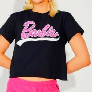 🎄 Barbie NWT retro skimmer t-shirt short sleeve crop cotton Large black pink